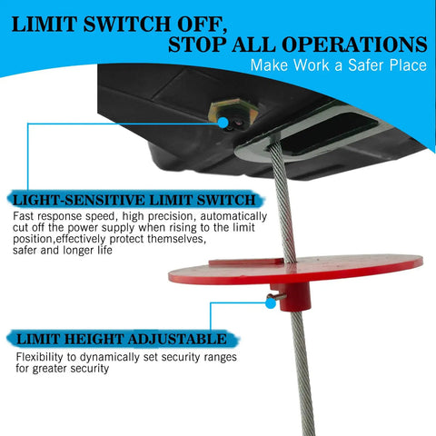 Light-sensitive limit switch on All In One Beefed Up Electric Hoist Winch 1100 Lb Portable With Double Hooks And Wireless Remote 110V
