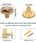 Four Pack Gold Cabinet Knob Pulls With Cool Round Design For Drawers, Cabinets And Walls, showing size and installation options