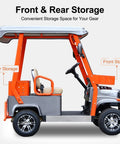 Heavy Duty Electric Golf Cart For Adults With 1800W Motor And 60V Battery Featuring Fixed Canopy Weather Guard with front and rear storage.