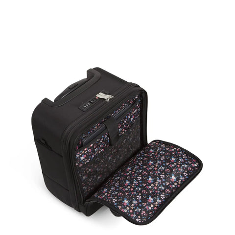Underseat Rolling Work Bag With USB Charging Port, ID Window And Two Quick-Access Zip Pockets, open front showing floral lining