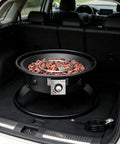 Outdoor Propane Fire Pit 22 Inch Smokeless Portable Fireplace With 12 Foot Hose And Lava Rocks in car trunk