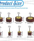 40 Pack 80 Grit Aluminum Oxide Flap Wheels Set For Drill with different size specifications shown