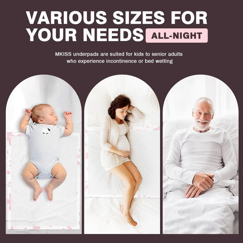 Top Shelf Extra Large Disposable Adult Bed Pads, 36 By 44 Inch Super Absorbent Underpads for all ages in various sleeping scenarios.