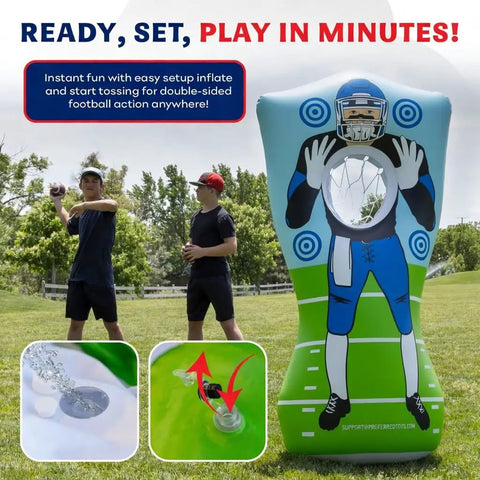 65 Inch Inflatable Football Target Net Toss Game with Double Sided Practice Target and Mini Balls for Backyard