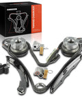 Nissan 14 Piece Engine Timing Chain Kit With Sprocket Tensioner And Guide For V6 4.0L DOHC Engines displayed with components