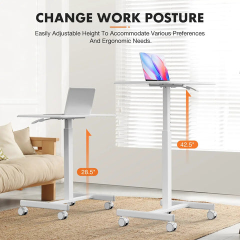 Mobile Small Standing Desk With Lockable Wheels For Sit Stand Work Desk On Wheels Portable Rolling Laptop Desk Adjustable Height