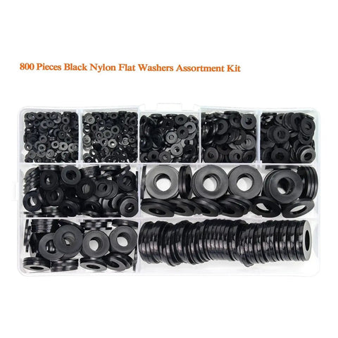 800 Pcs Black Nylon Flat Washers Set Nine Sizes M2 To M12 Insulation Anti Corrosion Plastic Washers Universal Storage Box Kit For Electronics Automotive Appliances And DIY Projects in organizer box