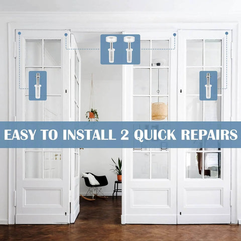 Spring Loaded DIY-Friendly Bi-Fold Door Hardware Kit With Top Roller Guide Wheels And Pivots installed on white door