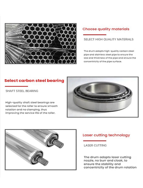 Close-up of carbon steel pipe and stainless steel bearings in Built Tough Stainless Steel Conveyor Rollers 12 Mm Diameter Smooth Glide Non Powered Idlers.
