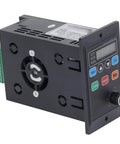 1.1KW VFD Inverter With 176-264V Input And 0-220V Output For Spindle Motor Speed Control, 0.1-400Hz Range, Copper Core Coil, High Load Capacity, Built For Beast Performance. Black VFD inverter with digital panel, knob, and terminal block