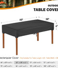 Heavy Duty Rectangular Outdoor Table Cover Waterproof UV Shield Windproof 60 Inch Long 38 Inch Wide Patio Table Protector