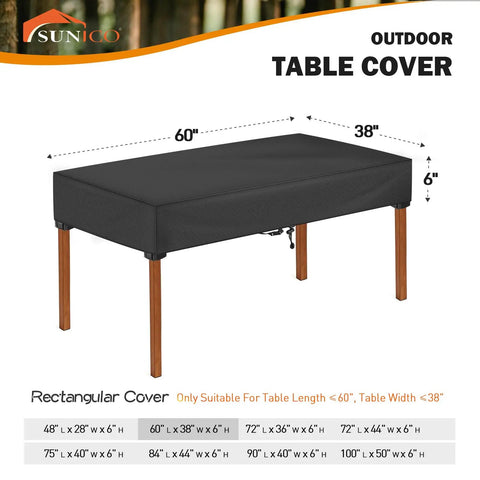 Heavy Duty Rectangular Outdoor Table Cover Waterproof UV Shield Windproof 60 Inch Long 38 Inch Wide Patio Table Protector