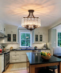 Modern Crystal Chandelier Four Lights Black Semi Flush Mount Ceiling Light Fixture in a bright kitchen setting.