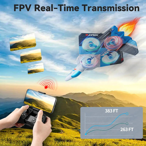 Flying Foam RC Planes With 1080P Camera For Kids And Adults Ages 8 To 16 Easy To Fly One Key Takeoff Lighted Jet illustration