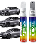 Tesla Model Y Model 3 Model X Model S Touch Up Paint Kit 2 in 1 Car Scratch Remover Pen Color Match 2 Pack with vehicles shown