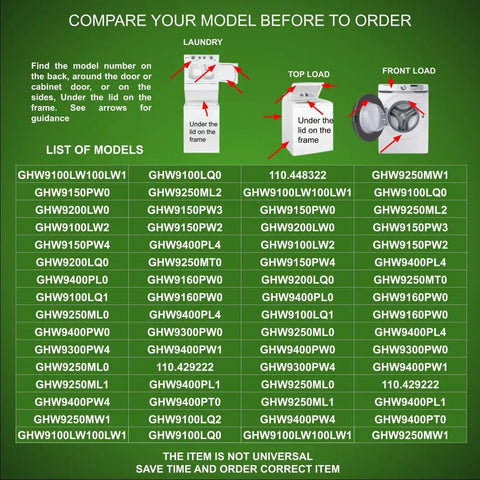 Model comparison chart for Washer Pump Motor Impeller Blade Mod M75 Replacement Fits Whirlpool Kenmore 461970201671 461970228513 Pumps