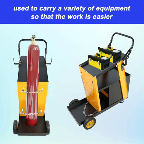 Heavy Duty Welding Cart With Two Tiers And 360 Degree Rolling Mobility Four Drawers And Tank Storage Safety Chains Built For TIG MIG And Plasma Cutter Tough As Nails Steel Construction 280 Pound Capacity Easy Roll Welder Organizer side view