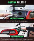 Chill Plug And Play Level 2 Ev Charger For Tesla showing one-touch lid opening and unlocking features with clear instructions.