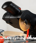 Close-up view of Miter Saw Benchtop Power Table Saw For DIY Projects A Handy Portable Wood And Metal Cutter showing cutting blade in action.
