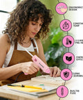 Woman using No Sweat Pink Cordless Drill 188 Piece Heavy Duty Tool Box For Women Home Repair Kit With Fast Charger.