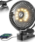 Massive 40000mAh Clip On Fan With Light, 8 inch, showing USB charging and screw clamp for versatile mounting.