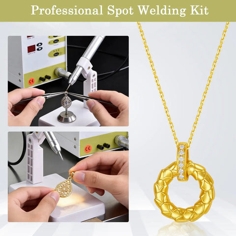 Pulse Arc Welder Kit For Permanent Jewelry 100A 110V DIY Jewelry Bonding Machine, hands using welder on clasp