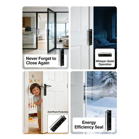 Heavy Duty Stainless Steel Door Closer For Home Use With Safety Spring Adjustable Closing And Catch Speed Includes Screws And Wrench Easy Install No Fuss Rust Resistant 201 Stainless Supports Doors Up To 132 Pounds in various indoor settings.