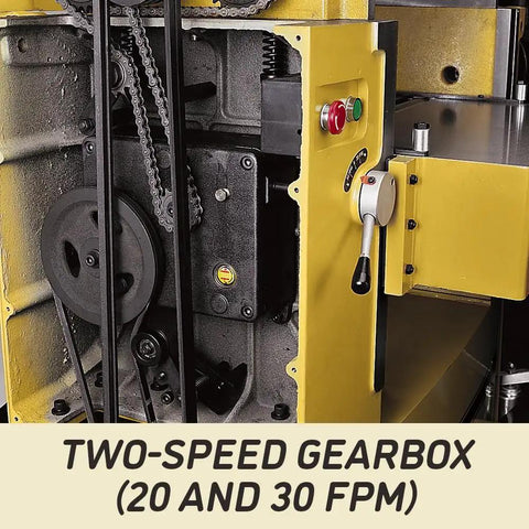 Heavy Duty 22 Inch Planer With Helical Cutterhead And 125 Carbide Knives Delivers Slick Cut Performance Through Tough Lumber Featuring Bulletproof Cast Iron Table Adjustable Feed Rollers And Knockout Seven Point Five Hp 230 Volt 3 Phase Motor Rig