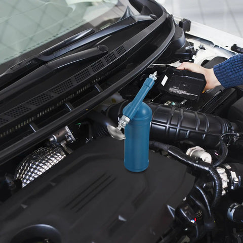 Mini Manual Grease Gun 80cc With Lock On Coupler And Precision Nozzle For Excavators And Cars Leak Proof Oiler in sky blue on car engine