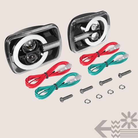Badass 5x7 Inch LED Headlights H6054 Black For Jeep Wrangler YJ Cherokee XJ And Ford Econoline Chevy Express with wiring and screws