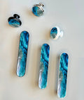 Four Pack Aqua Aquamarine Blue Water Cabinet Handles Three And Three Quarters Inch Hole Centers Black Drawer Pulls