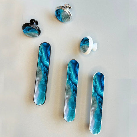 Four Pack Aqua Aquamarine Blue Water Cabinet Handles Three And Three Quarters Inch Hole Centers Black Drawer Pulls