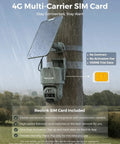 4K Dual Lens Cellular Security Camera With 4G LTE SIM Card Included on a tree with solar panel, outdoor surveillance setup