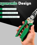 8 In 1 Wire Stripping And Cutting Tool With Voltage Tester Dual Alarm Needle Nose Pliers in hand showing ergonomic design