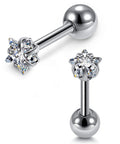 Clear Cubic Zirconia Star Stud Earrings 16G 4mm CZ With 4mm Ball Back Screw Post Stainless Steel Unisex Nose Helix Cartilage Ear Lobe Jewelry Dope Sparkle For Everyday Wear, front view