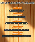 Eight Inch Black Steel Mending Plate Bracket For Supporting Wood Shelves Cabinets Heavy Duty Flat Corner Brace size comparison on wood background.