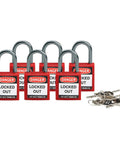 Red Compact Safety Lock Set Of 6 Keyed Different Nylon Padlocks For OSHA Compliance Ultra Lightweight Non Conductive Locks