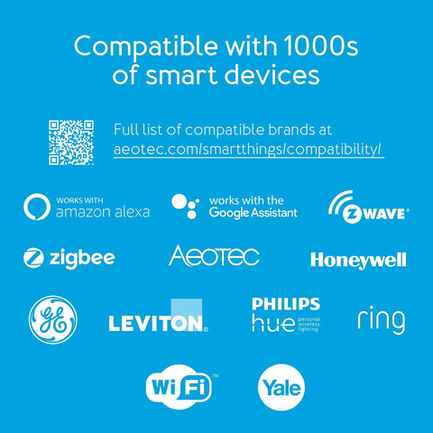 All In One Smart Home Hub That Connects Z Wave Zigbee And Matter Devices Works As A SmartThings Hub And Plays Nice With Alexa And Google Assistant Keeping WiFi Strong For Fast Automations And Voice Control compatibility logos