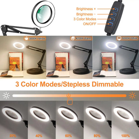 8X Magnifying Glass With Light And Stand For Handy Hobby DIY Close Work Real Glass Magnifier Desk Lamp And Clamp Base 1500 Lumens