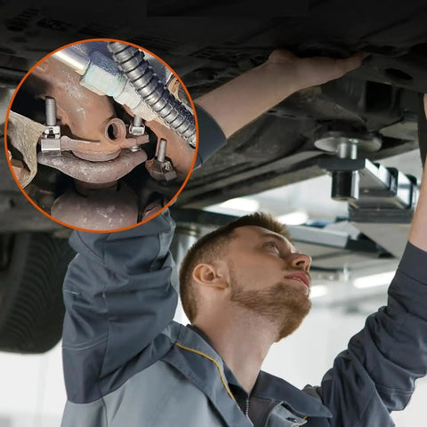 Heat Resistant Exhaust Manifold Fastener Kit With Beefed Up Heavy Duty U Nut And Bolt Set, Precision Machined Threads For Tight Anti Loosening Performance, Erosion And Anti Rust Coating For Auto Exhaust Manifold 1500 installed on vehicle exhaust manifold