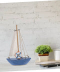 Mediterranean Wooden Sailboat Model Decor for Home and Office Cozy Cottage Nautical Vibe Ornament on desktop display