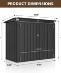 Heavy Duty Outdoor Trash Can Storage Shed With Chain Lid, product dimensions shown for waterproof metal organizer