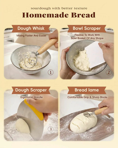 All In One Sourdough Starter Kit For Beginners With Manual Included Complete Bread Baking Supplies demonstrating tool usage