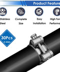 304 Stainless Steel T Bolt Hose Clamps Set 28 Piece Assortment Kit 17 To 35mm attached to a pipe, showing high torque and easy installation.