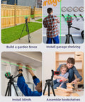 Ultra Lightweight 68 Inch Aluminum Laser Level Tripod With Bubble Level And Quick Release Plate shows leveling in different scenarios.