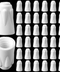 Front view of 36-pack white ceramic wire connectors (porcelain nuts) for high-temperature repairs