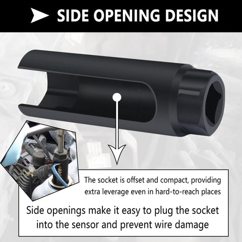 Heavy Duty 7/8 Inch O2 Sensor Socket And Knockout Extractor Tool For Any Domestic Or Import Rides crafted with side opening design for easy access.