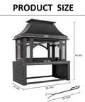 39 Inch Fire Pit With Wood Storage For Outside Large Wood Burning Outdoor Fireplace With Chimney Mesh Spark Screen And Fire Poker measurements