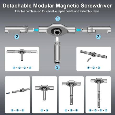 42 In 1 Magnetic Screwdriver Set With Ratcheting Handle And Storage Case, modular assembly instructions, color-coded components