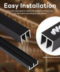 Close-up of Metal Sliding Door Track Kit For 1/4-Inch Glass Panels, 48-Inch Black Track System showing easy installation with glue